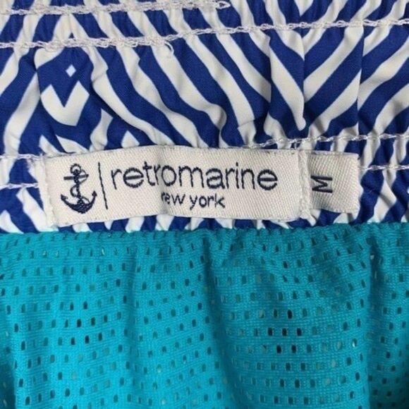 Retromarine‎ New York Boys Size Medium Geometric Blue Boys Swim Trunks with Mesh - Picture 11 of 14
